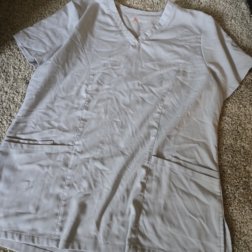 Gray V-Neck Scrub Top